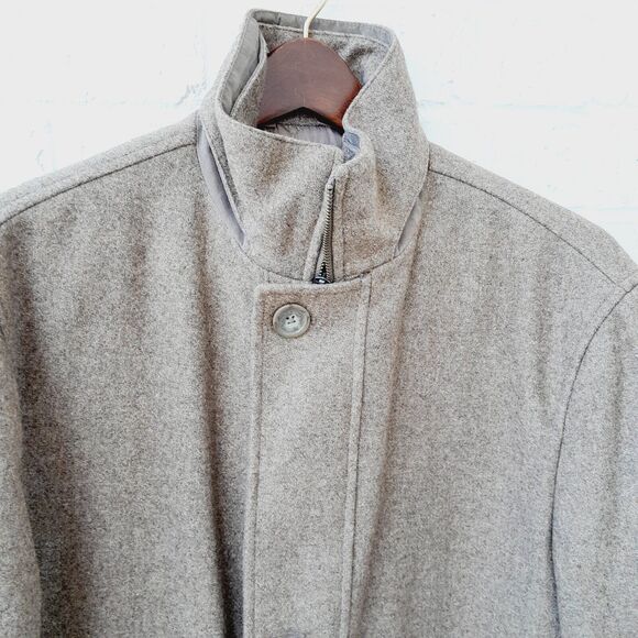 Jos. A. Bank Tan Brown High Neck Quilted Lined Heavyweight Wool Coat Jacket Sz:M - Picture 3 of 12